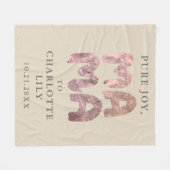 カスタムニューママベビー名日付誕生サンド赤面 フリースブランケット (正面(横))