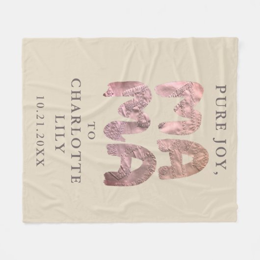 カスタムニューママベビー名日付誕生サンド赤面 フリースブランケット (正面(横))