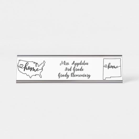 カスタムニューメキシコ州USホームラインアート デスクネームプレート (正面)