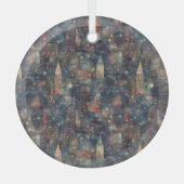 カスタムニューヨークシティアットニューイヤーinウォータカラー ガラスオーナメント (正面)