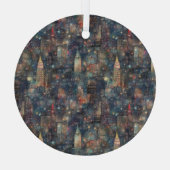 カスタムニューヨークシティアットニューイヤーinウォータカラー ガラスオーナメント (裏面)