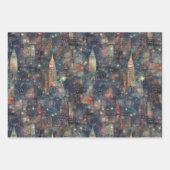 カスタムニューヨークシティアットニューイヤーinウォータカラー ラッピングペーパーシート (正面3)