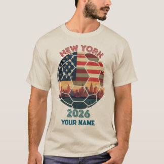 カスタムニューヨーク2026サッカーUSAフラグスカイラインファンS Tシャツ