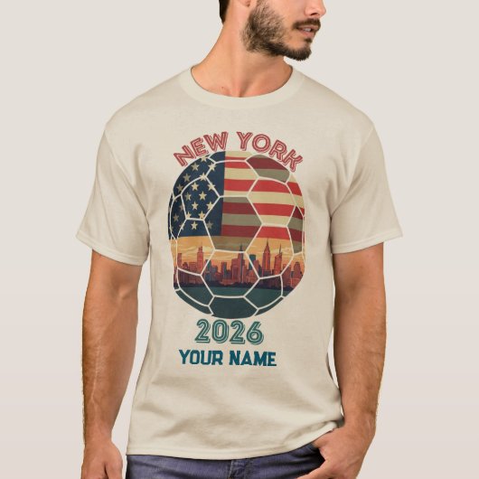 カスタムニューヨーク2026サッカーUSAフラグスカイラインファンS Tシャツ (正面)