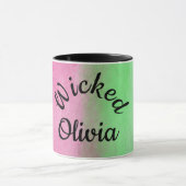 カスタムニワイトマグカップ – ピンク&グリーンウォーターデザイン マグカップ (中央)