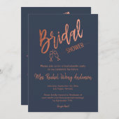カスタムネイビシンプルーバラ金ゴールドブライダルシャワー 招待状 (正面/裏面)