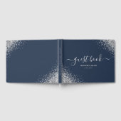 カスタムネイビモダンーブルーとシルバーグリッター結婚ズ ゲストブック (全面)
