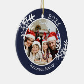 カスタムネイビースノーフレークサークルオーナメント セラミックオーナメント (右)