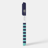 カスタムネイビーダークブルーホワイトアクアターコイズストライプズ iPhoneケース (左側面)