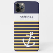 カスタムネイビーダークブルーホワイトサニーイエローストライプズ Case-Mate iPhoneケース (裏面)