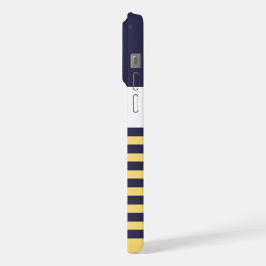 カスタムネイビーダークブルーホワイトサニーイエローストライプズ iPhoneケース (左側面)