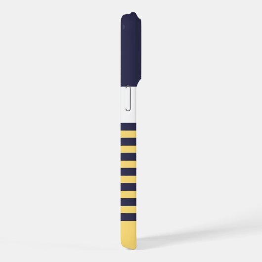 カスタムネイビーダークブルーホワイトサニーイエローストライプズ iPhoneケース (右側面)