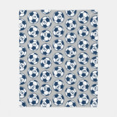 カスタムネイビーブルーとグレーのサッカーボールパターン フリースブランケット (正面)