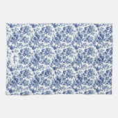カスタムネイビーブルーとホワイトトイレヴィンテージフローラ キッチンタオル (横)