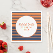 カスタムネイビーブルーオレンストライプのジ卒業党 スタンダードランチョンナプキン (インサイチュ)