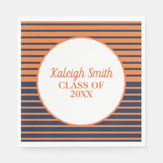 カスタムネイビーブルーオレンストライプのジ卒業党 スタンダードランチョンナプキン (正面)