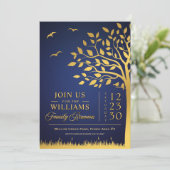 カスタムネイビーブルー&金ゴールドファミリー懇親会招待状 招待状 (スタンド正面)