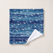 カスタムネイビーホワイト航海のシーシェルバスルーム バスタオルセット (ウォッシュタオル)