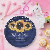 カスタムネイビー素朴ブルーサンフラワー結婚ズ ペーパープレート (パーティー)