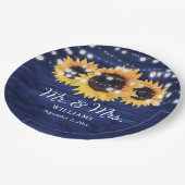 カスタムネイビー素朴ブルーサンフラワー結婚ズ ペーパープレート (アングル)