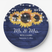 カスタムネイビー素朴ブルーサンフラワー結婚ズ ペーパープレート (正面)