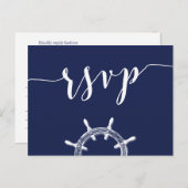 カスタムネイビー航海のブルーウェディングRSVPポストカード インビテーションポストカード (正面/裏面)