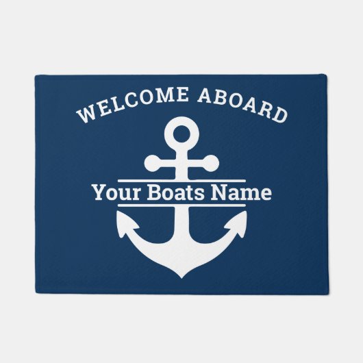 カスタムネイビー航海のボートネームいかり ドアマット (正面)