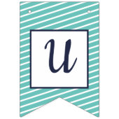 カスタムネイビー&ティール（緑がかった色）バストライプのン名門私立校風のティング バンティングフラッグ (第3の旗)