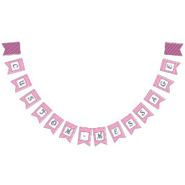 カスタムネイビー&ブライトピンクストライプのバ名門私立校風のンティン バンティングフラッグ