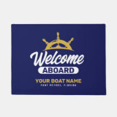 カスタムネイビー・ブルー・金ゴールド・ボート名ウェルカムクアボード ドアマット (正面)