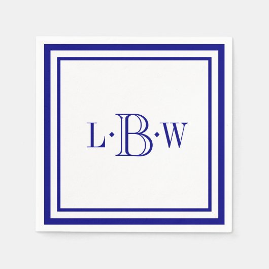 カスタムネイビ縁どーモノグラムの スタンダードカクテルナプキン (正面)