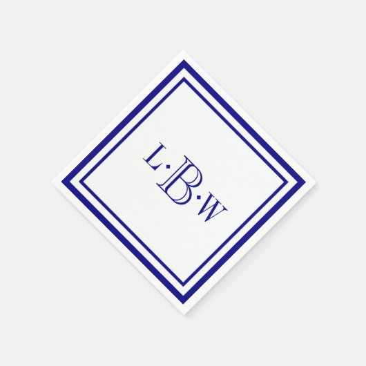 カスタムネイビ縁どーモノグラムの スタンダードカクテルナプキン (角)