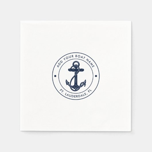 カスタムネイビ航海のーブルーいかりボート名 スタンダードカクテルナプキン (正面)