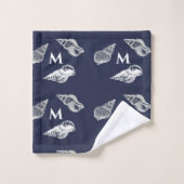 カスタムネイビ航海のーブルーシーシェルビーチハウス バスタオルセット (ウォッシュタオル)