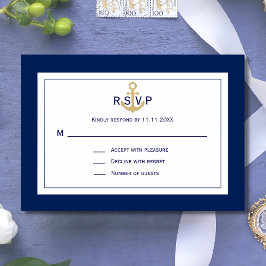 カスタムネイビ航海のーブルー金ゴールドいかりRSVP結婚の 出欠カード