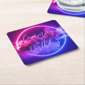 カスタムネオンサインピンク&紫の雲 スクエアペーパーコースター (アングル)