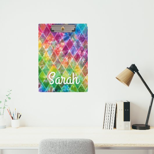 カスタムネオンレインボー絞り染めウォーターカラーハーレキン クリップボード