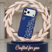 カスタムネームおしゃれネイビーブルー＆サーモンピンクリーフ iPhoneケース