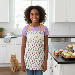 カスタムネームとカップケーキプリントの子供用エプロン エプロン