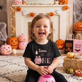 カスタムネームはスプーキーなワン 可愛いPinkoween トドラーTシャツ