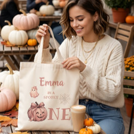カスタムネームはスプーキーなワン 可愛いPinkoween トートバッグ