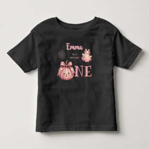 カスタムネームはSpooky OneピンクウィーンガールTシャツ トドラーTシャツ