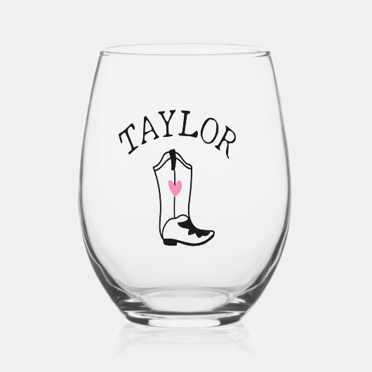 カスタムネームカウガールブーツキュートモダン ブライズパーティー ステムなしワイングラス (正面)