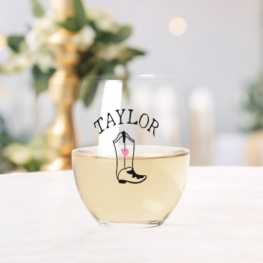 カスタムネームカウガールブーツキュートモダン ブライズパーティ ステムなしワイングラス (インサイチュ (ウェディング))