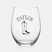 カスタムネームカウガールブーツキュートモダン ブライズパーティ ステムなしワイングラス (正面)