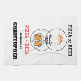 カスタムネームキッチン用ピザとビールのベン図 キッチンタオル