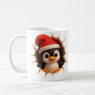カスタムネームサンタ帽子のキュートなクリスマスペンギンマグカップ コーヒーマグカップ