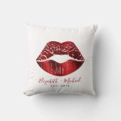 カスタムネームスクリプト ボールド モダン グラム 赤いホイルリップ クッション (正面)