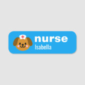 カスタムネームタグ ナースタグ シンプル かわいい 犬 青 名札 (正面)