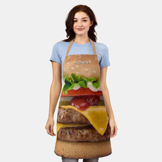 カスタムネームチーズバーガー エプロン (着用した状態)